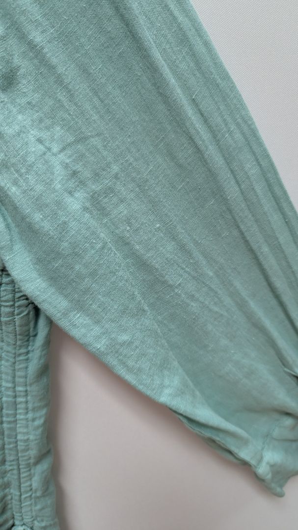 Soft Surroundings Light Blue Linen Drawstring Button-Down Blouse