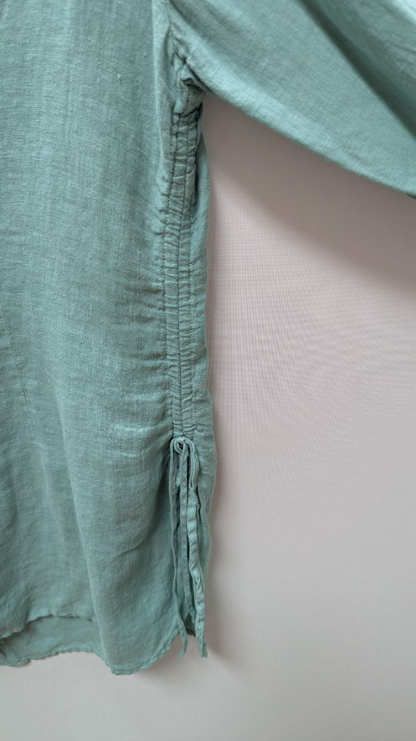 Soft Surroundings Light Blue Linen Drawstring Button-Down Blouse