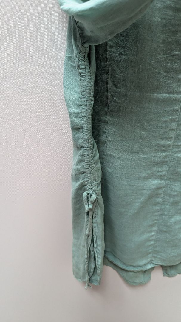 Soft Surroundings Light Blue Linen Drawstring Button-Down Blouse