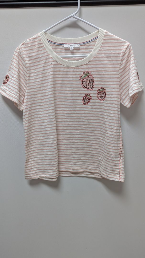 Jane + Delancey White/Pink Striped Strawberry Tee