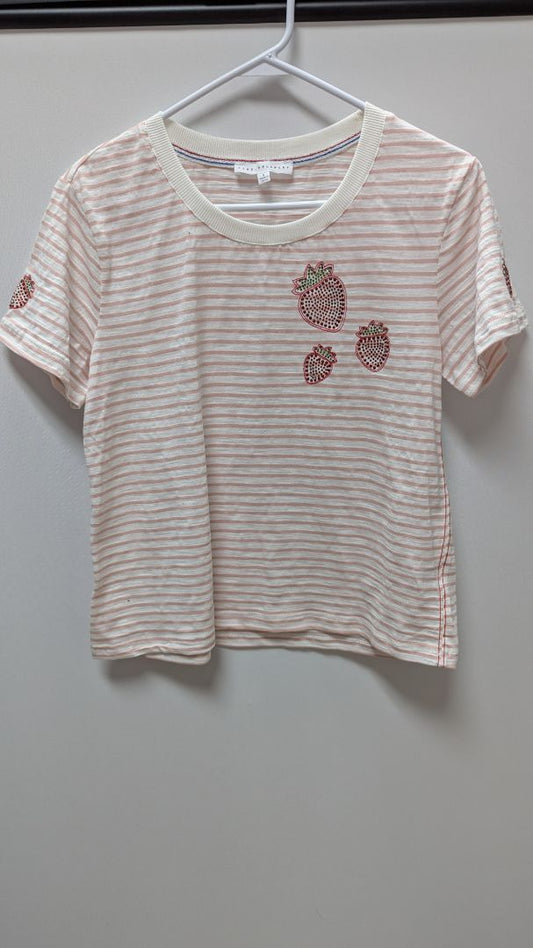 Jane + Delancey White/Pink Striped Strawberry Tee