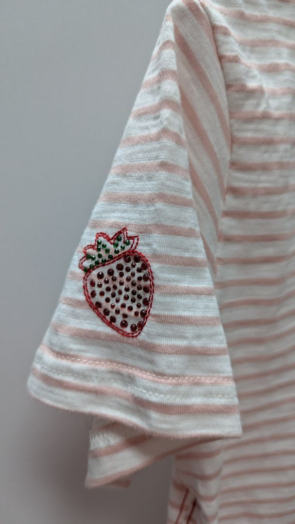 Jane + Delancey White/Pink Striped Strawberry Tee