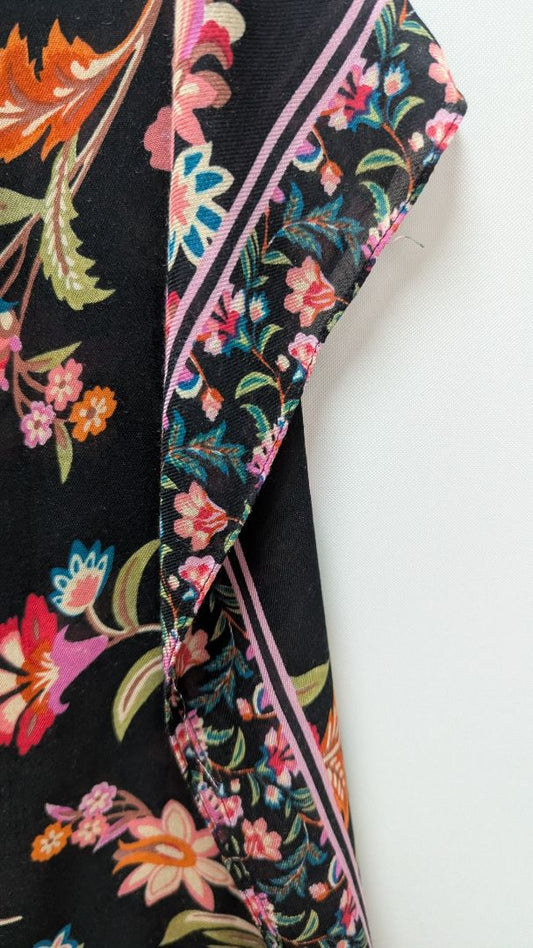 LOFT Black Floral Fringed Blanket Scarf