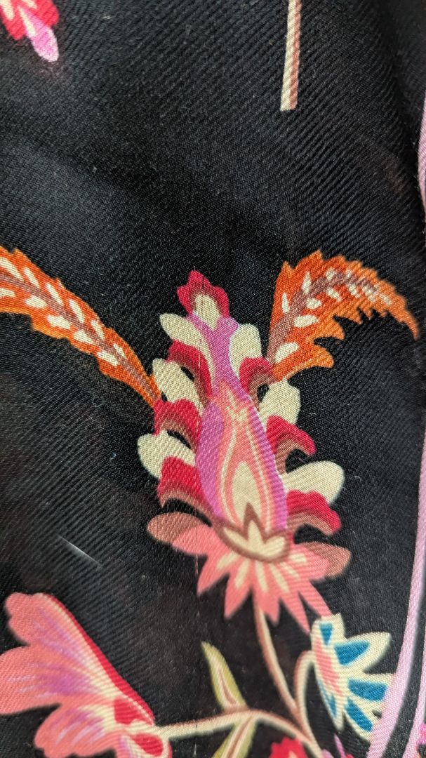 LOFT Black Floral Fringed Blanket Scarf