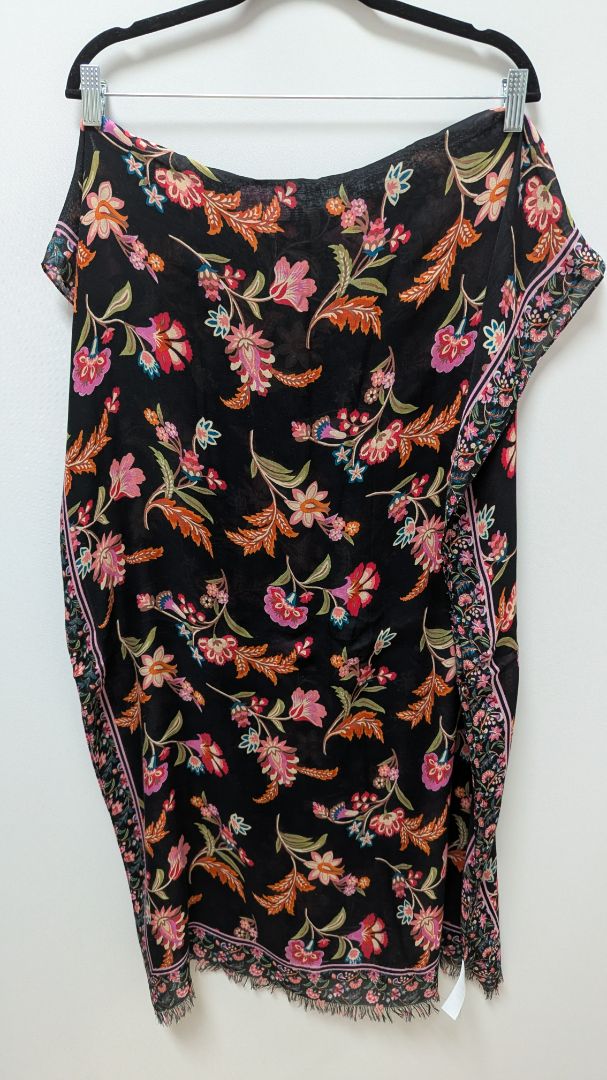LOFT Black Floral Fringed Blanket Scarf