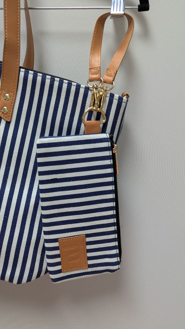 jm Jessica Moore Navy Striped Shopping Tote Bag