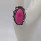 Silver-Tone Pink Oval Elastic-Back Ring