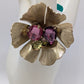 Light Gold-Tone Metal Purple Gemstone Flower Ring