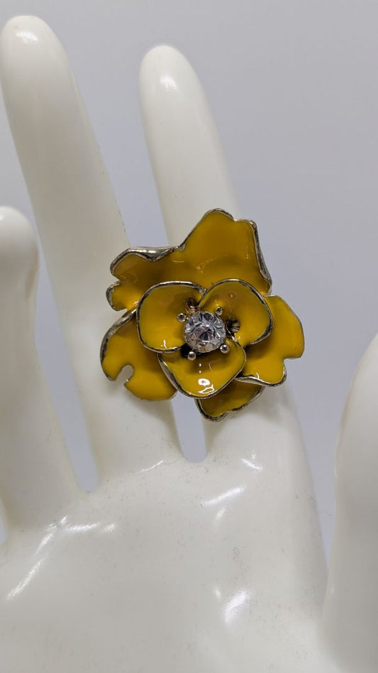 Gold-Tone Yellow Metal Flower Adjustable Ring