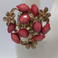 Gold-Tone Pink Stone Metal Flowers Ring