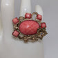 Gold-Tone Pink Oval Stone Flower Ring
