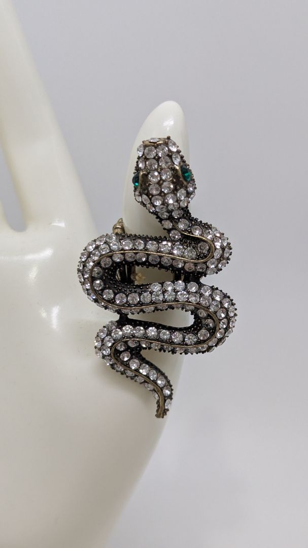 Bronze/White Rhinestone Snake Elastic-Back Ring