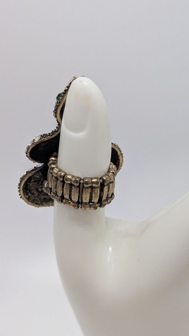 Bronze/White Rhinestone Snake Elastic-Back Ring