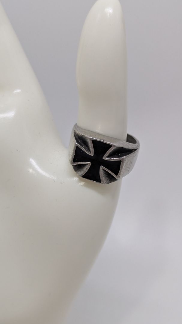 Silver/Black Thick Band Cross Ring