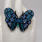 Black/Blue Rhinestone Butterfly Elastic-Back Ring