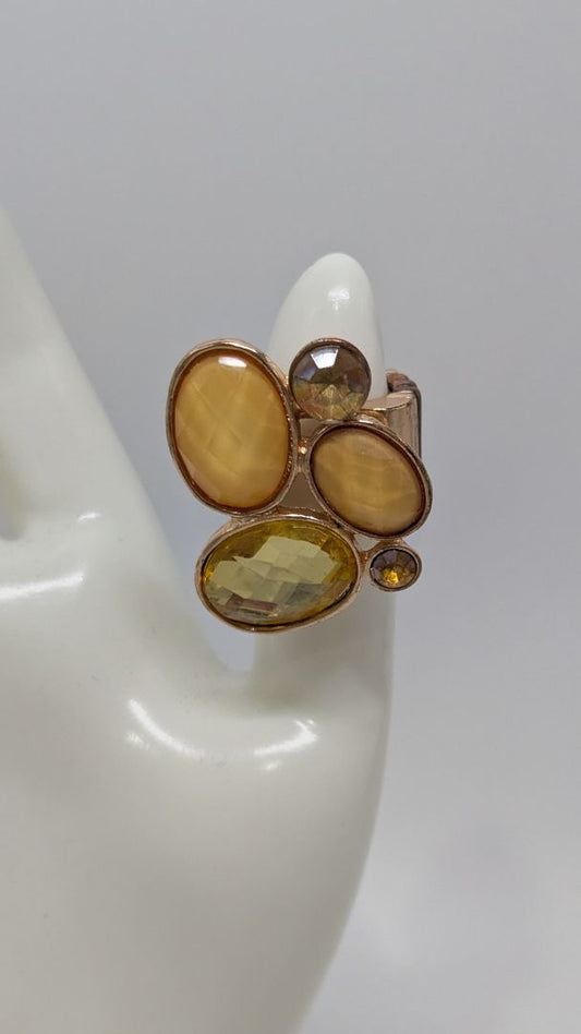 Gold-Tone Yellow Oval Stones Ring