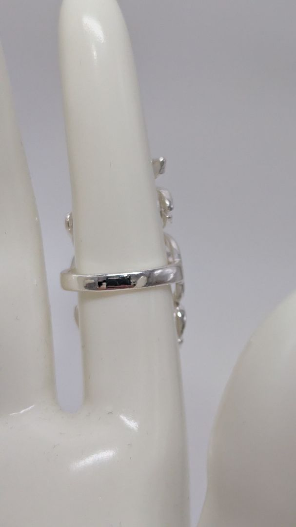 Silver Metal Wrapped Rhinestone Leaf Ring