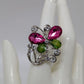 Silver/Pink/Green Gemstone Butterfly Ring