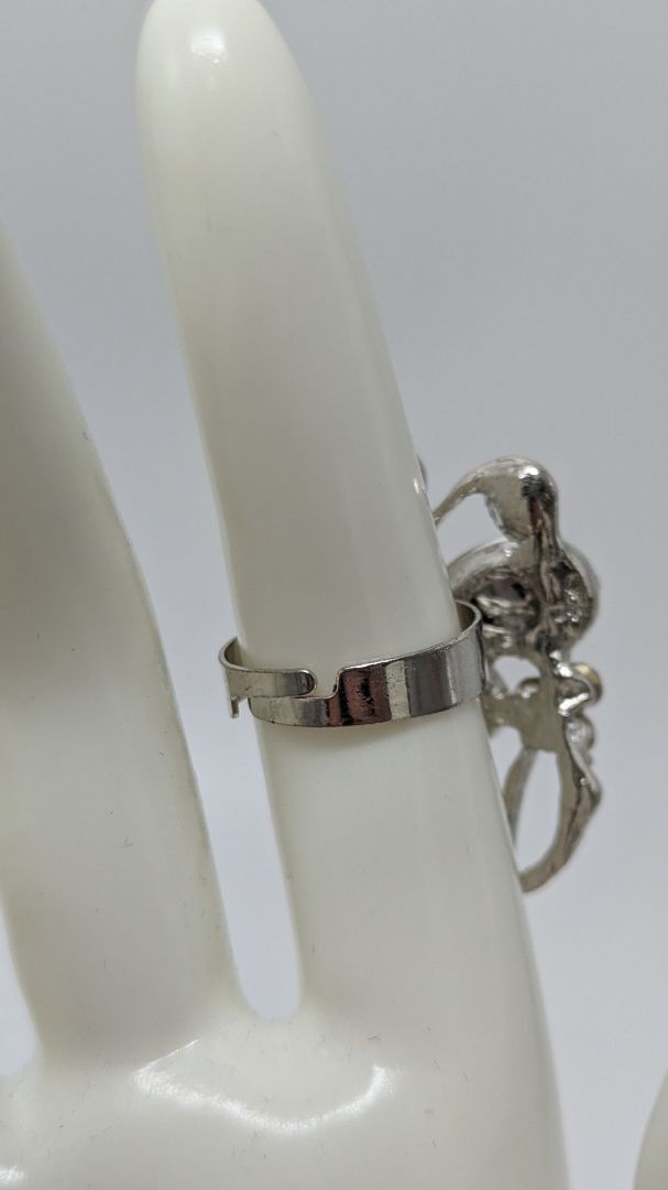 Silver/Pink/Green Gemstone Butterfly Ring