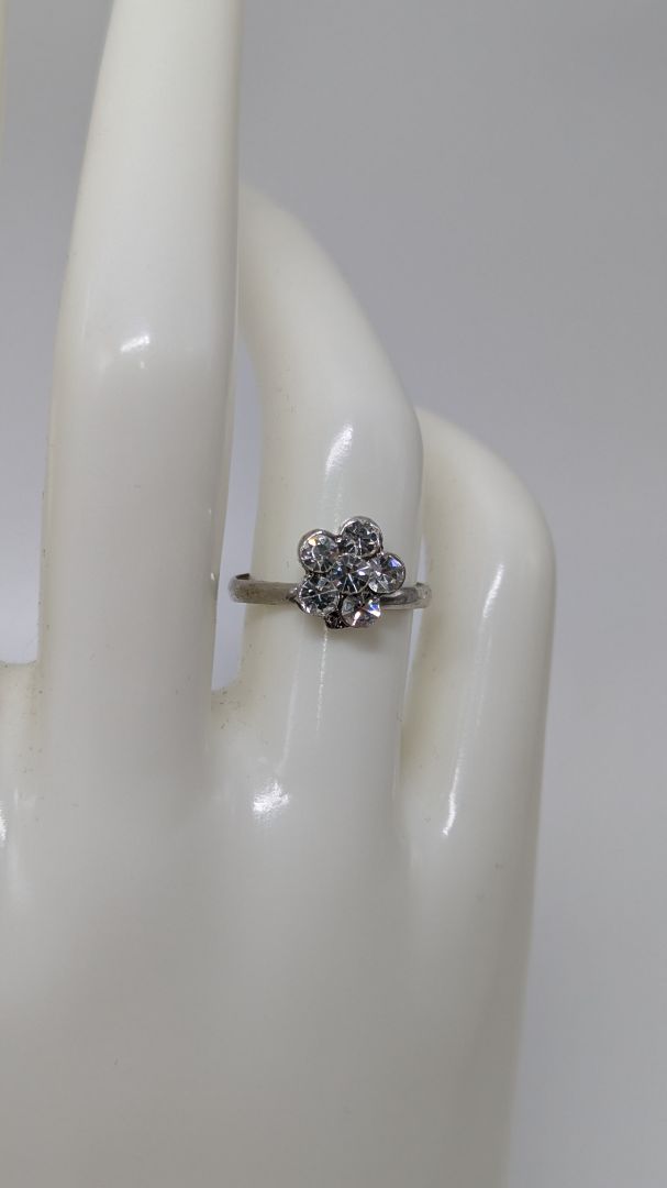 Silver/White Rhinestone Flower Adjustable Ring