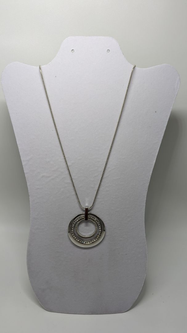 Paparazzi Silver Rhinestone Circle Longline Necklace & Earrings Set