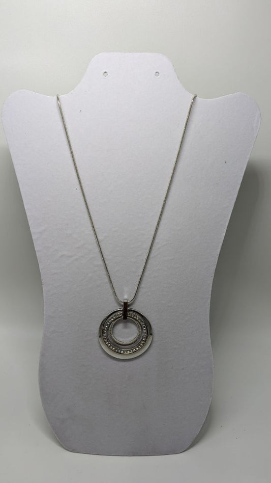 Paparazzi Silver Rhinestone Circle Longline Necklace & Earrings Set
