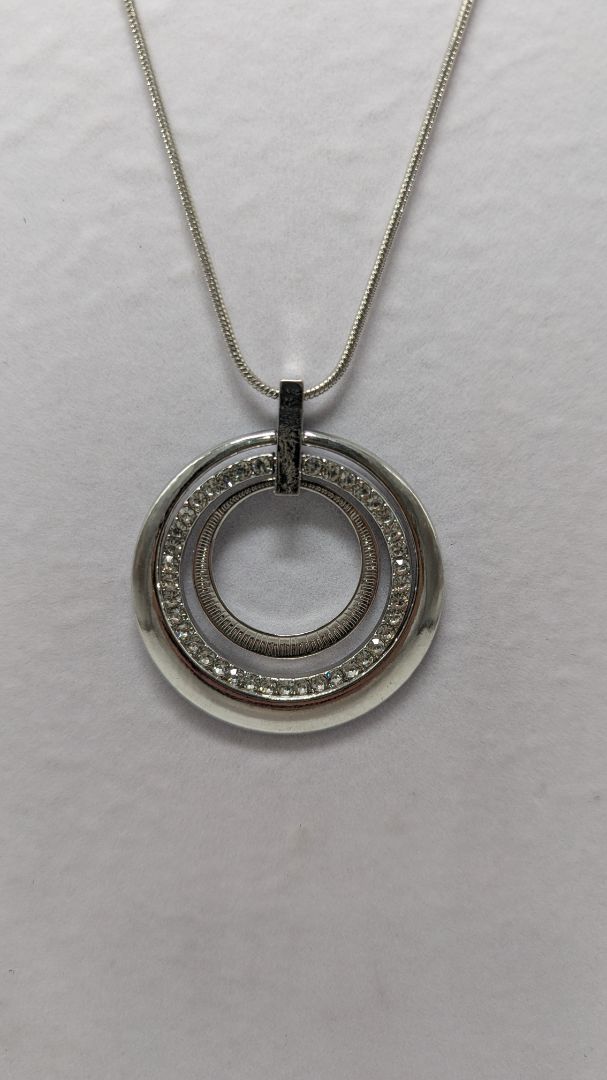 Paparazzi Silver Rhinestone Circle Longline Necklace & Earrings Set