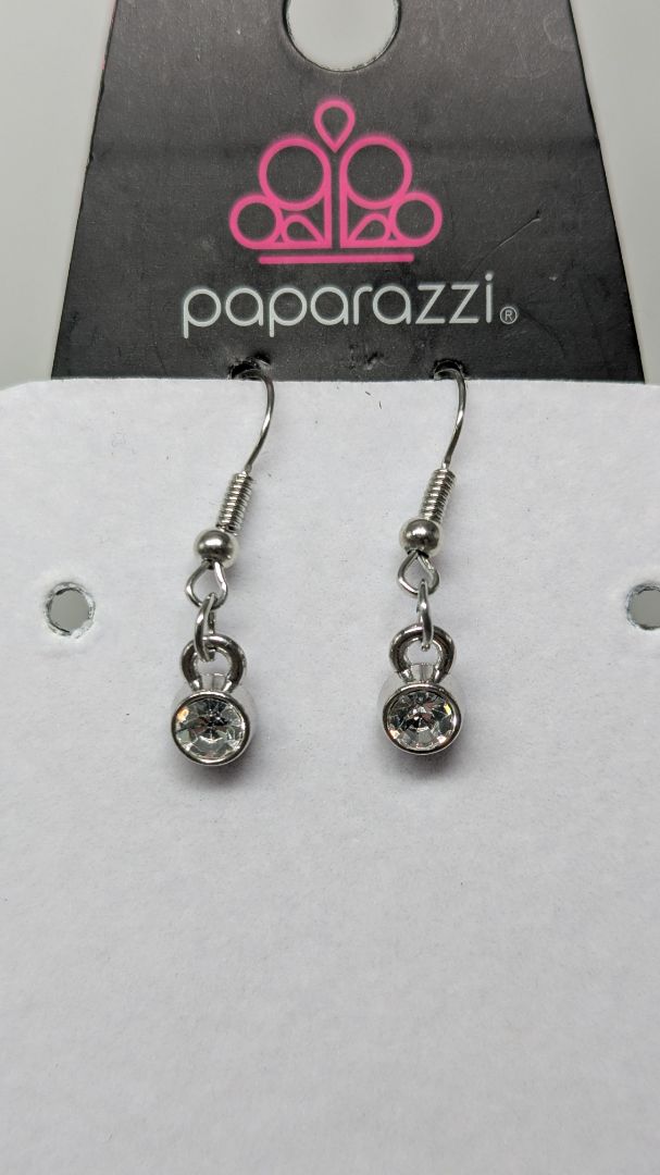 Paparazzi Silver Rhinestone Circle Longline Necklace & Earrings Set