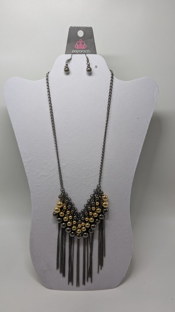Paparazzi 2-Tone Beaded Chain Necklace & Earrings Set
