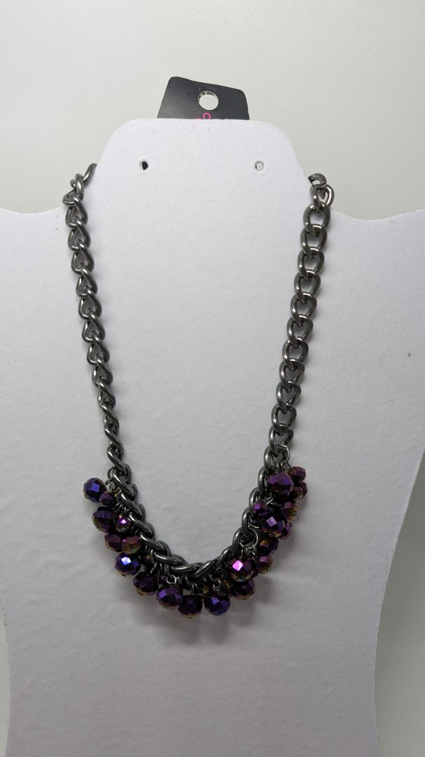 Paparazzi Black Silver/Purple Beaded Chain Necklace