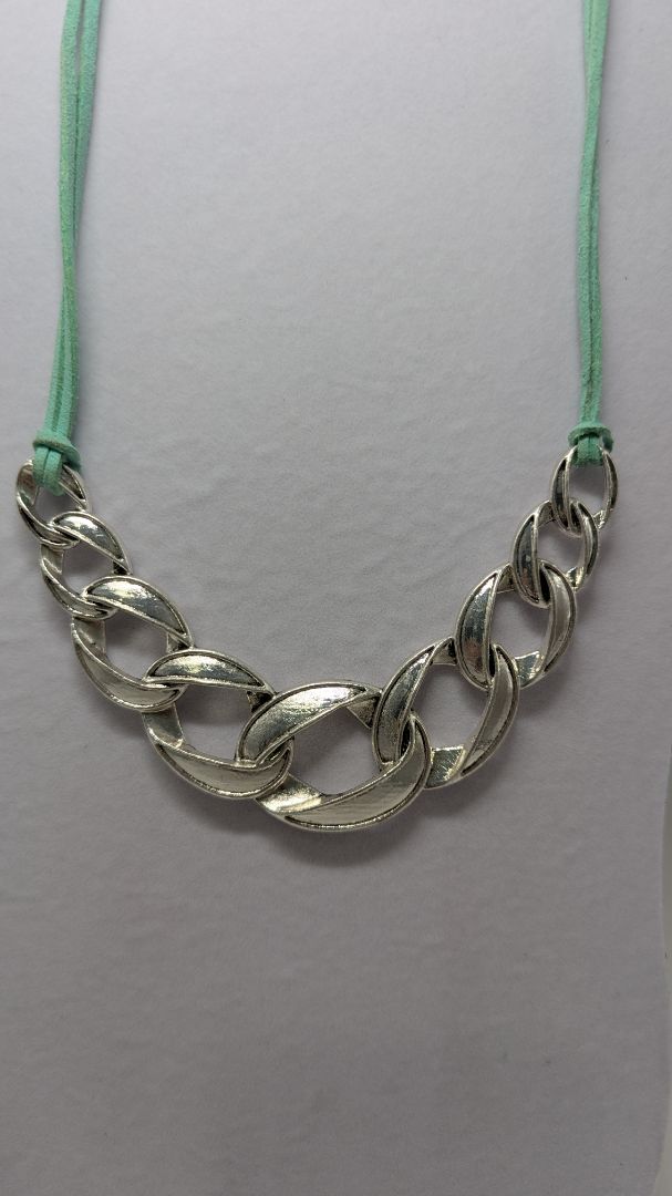 Paparazzi Silver Turquoise Cord & Chain Link Necklace & Earrings Set