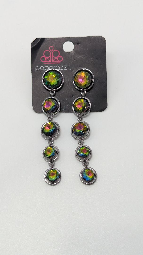 Paparazzi Silver/Green Iridescent Faux-Gemstone Earrings