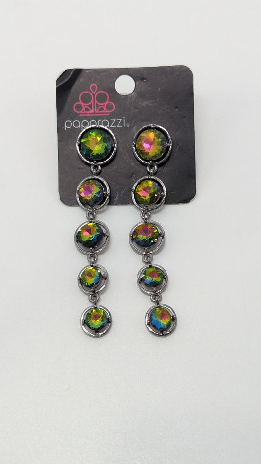 Paparazzi Silver/Green Iridescent Faux-Gemstone Earrings