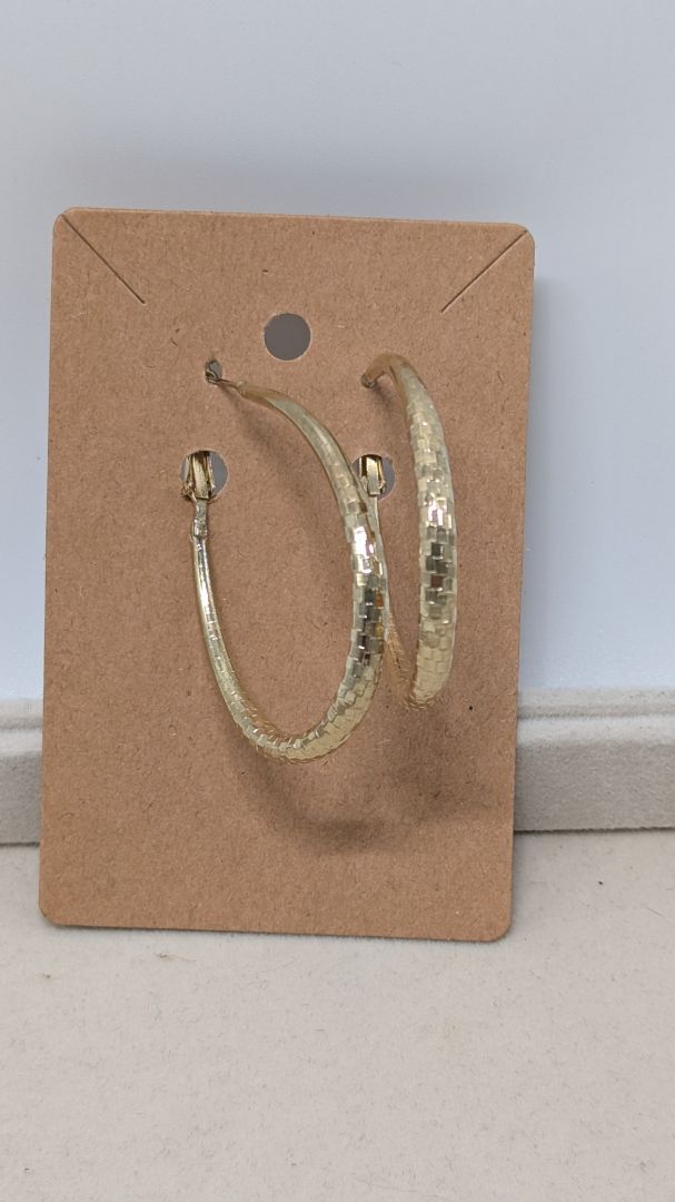 Gold-Tone Textured Metal Oblong Hoop Earrings