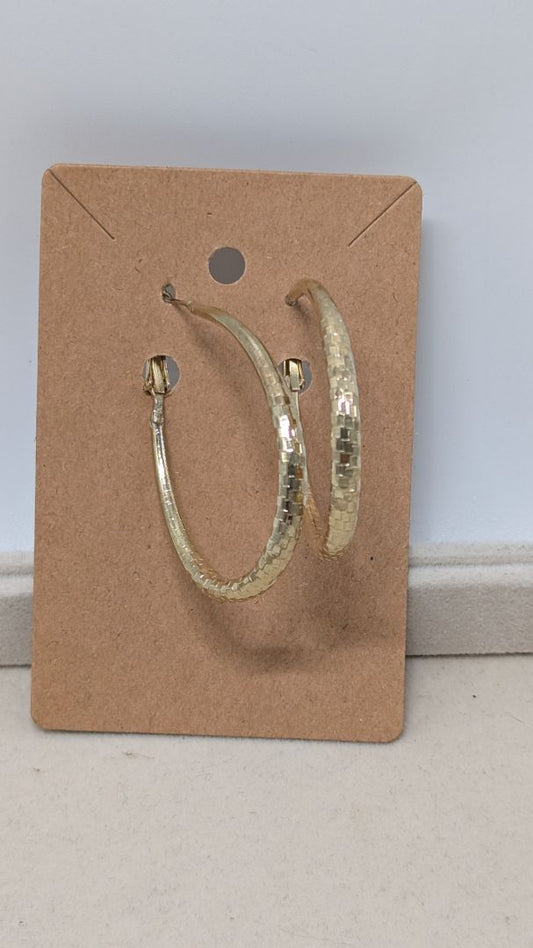 Gold-Tone Textured Metal Oblong Hoop Earrings
