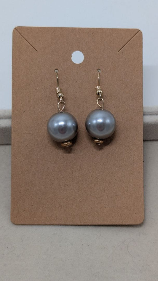 Gold/Grey Faux-Pearl Beaded Dangle Earrings