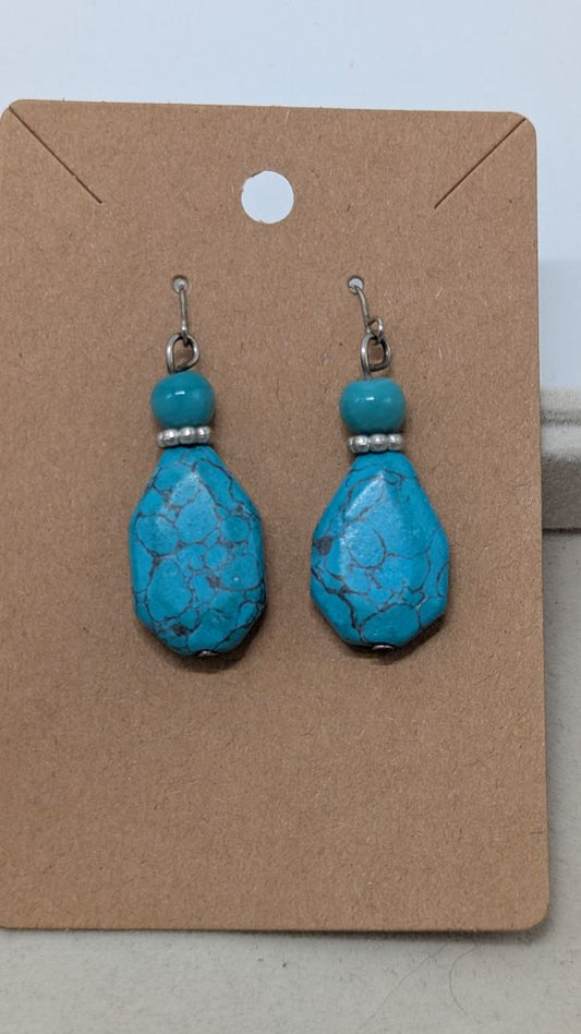 Silver/Turquoise Faux-Stone Dangle Earrings