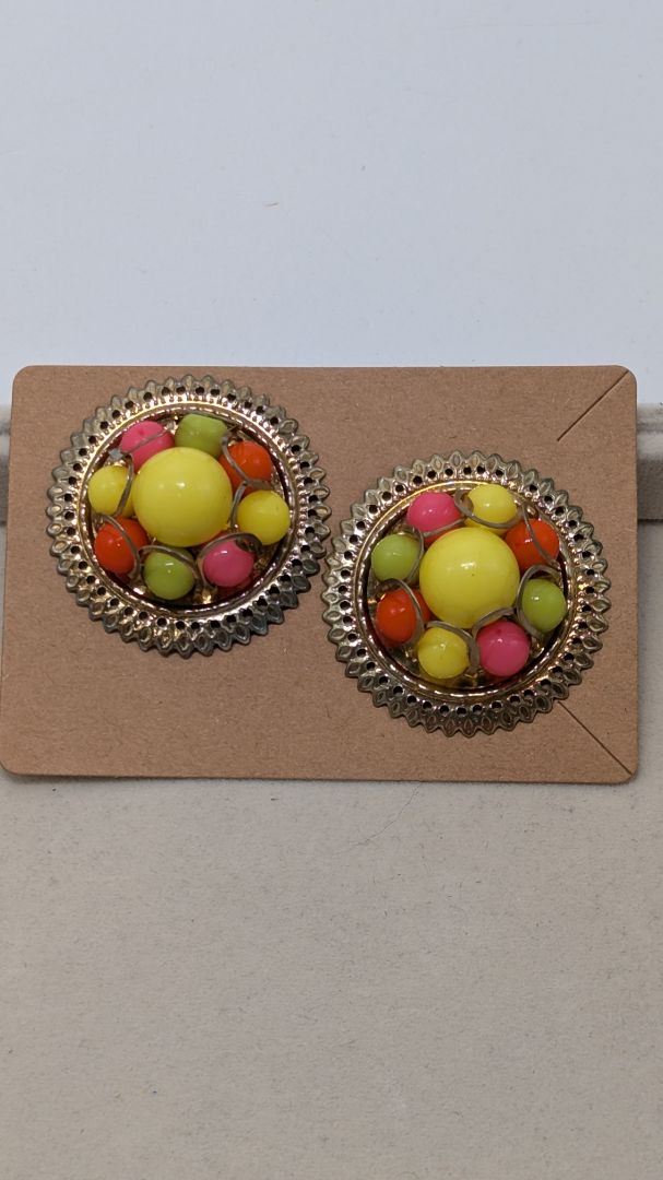 Gold-Tone Multicolor Caged Bead Stud Earrings