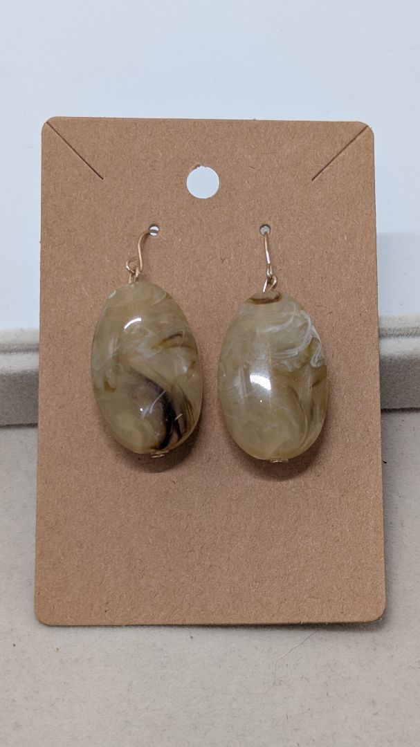 Gold/Tan Faux-Stone Dangle Earrings