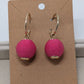 Gold/Pink String Ball Hoop Dangle Earrings