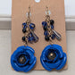 Gold/Blue Beaded Tin-Metal Flower Dangle Earrings