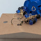 Gold/Blue Beaded Tin-Metal Flower Dangle Earrings