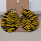 Silver/Yellow Tiger Striped Oval Tin Metal Dangle Earrings