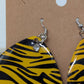 Silver/Yellow Tiger Striped Oval Tin Metal Dangle Earrings