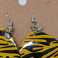 Silver/Yellow Tiger Striped Oval Tin Metal Dangle Earrings