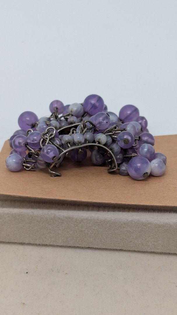 Silver/Purple Crescent Beaded Stud Earrings