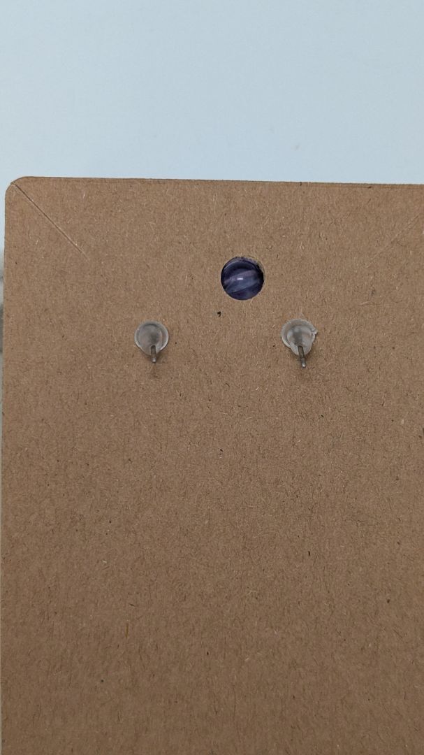 Silver/Purple Crescent Beaded Stud Earrings