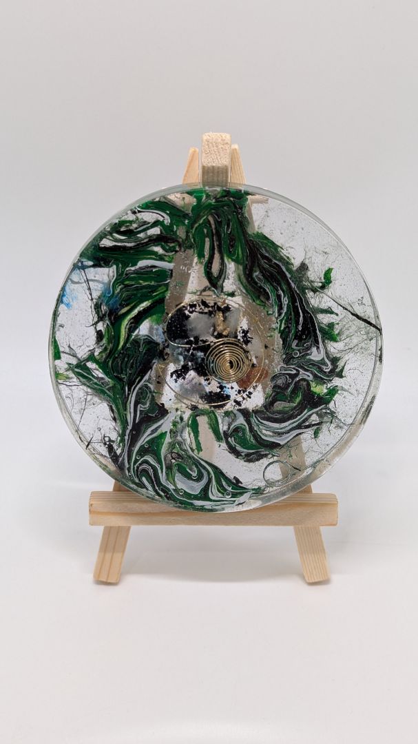 Handmade L. Williams Green/White Large Resin Coaster