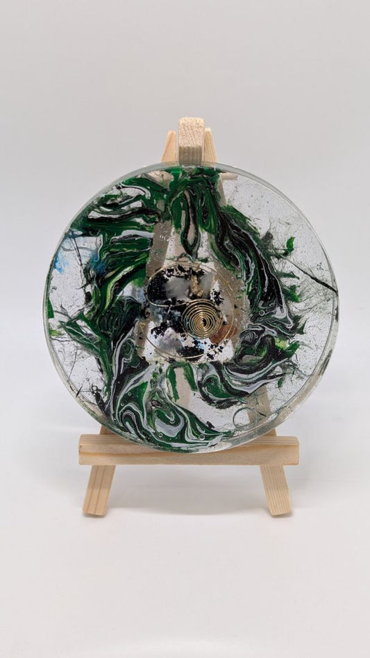 Handmade L. Williams Green/White Large Resin Coaster