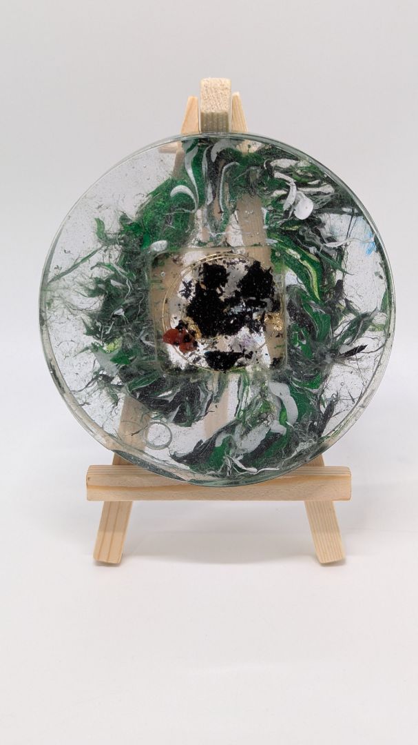 Handmade L. Williams Green/White Large Resin Coaster